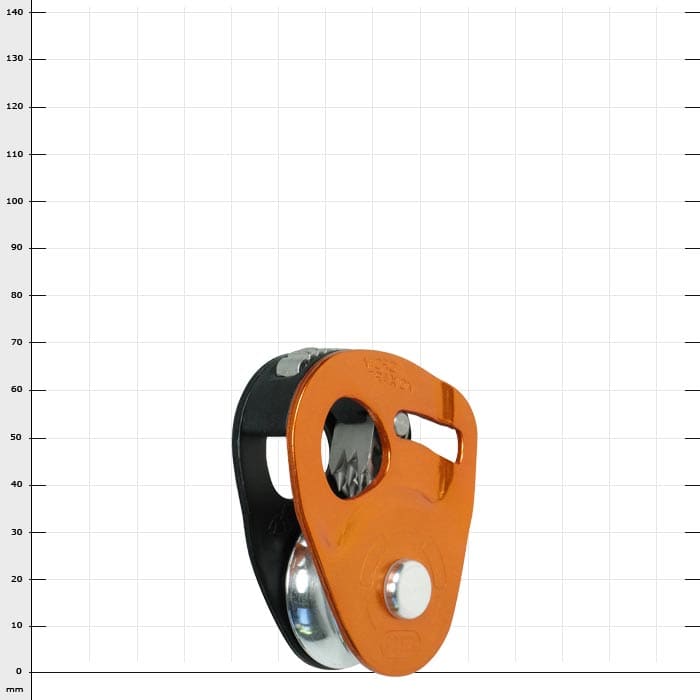 Micro Traxion, poulie orange et noire avec roue en métal et mécanisme à levier