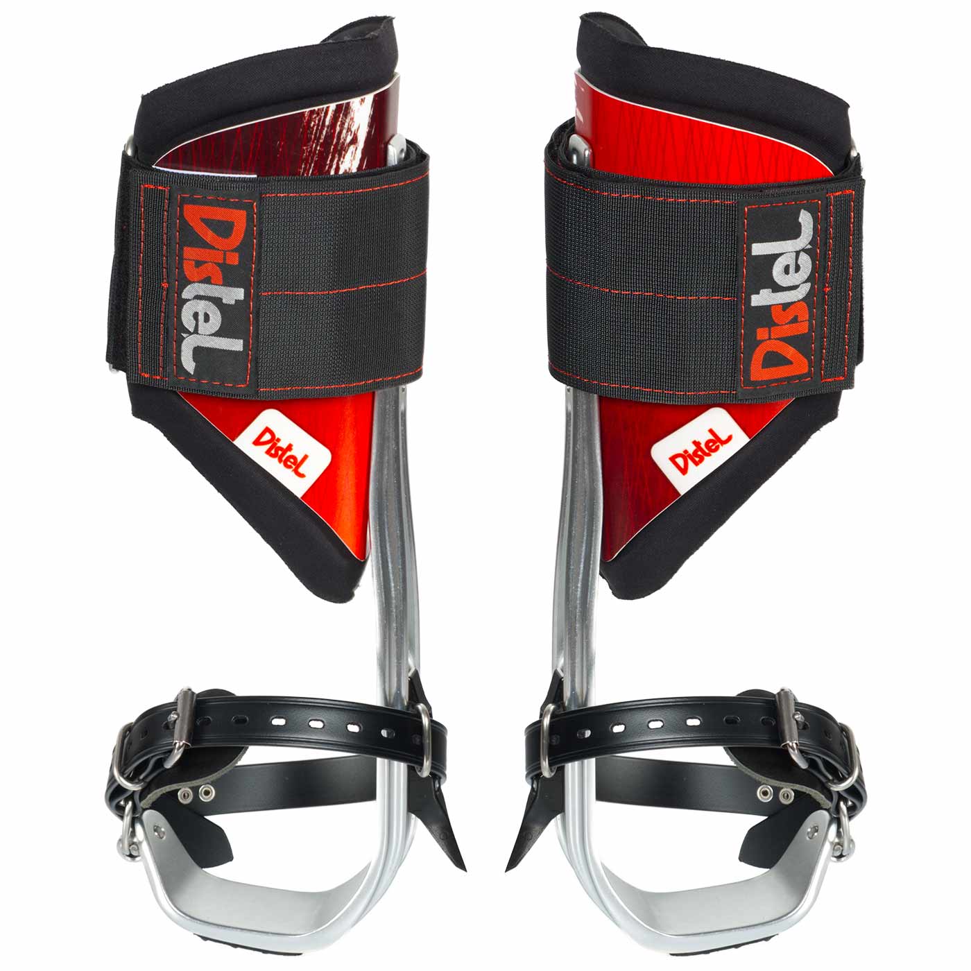 Distel Alu PLUS Classic de Distel, deux étriers en aluminium rouge avec sangles velcro noires et sangles noires