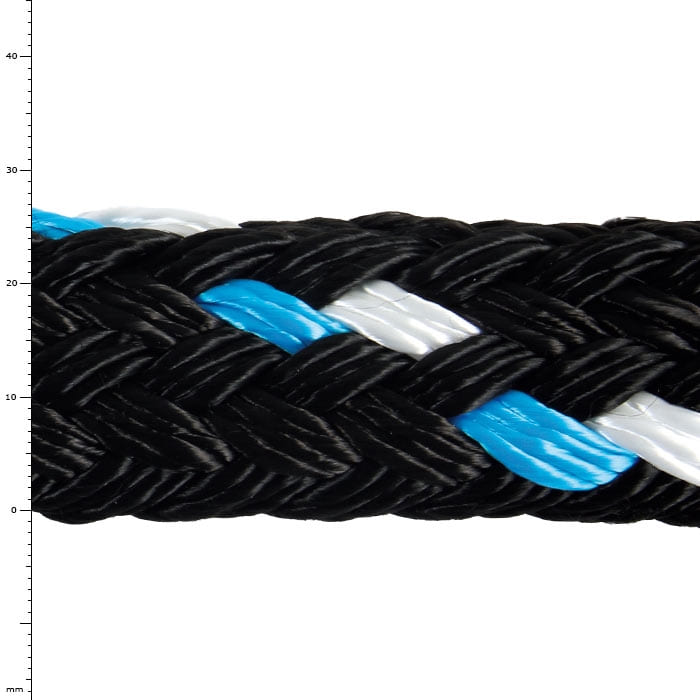 GEFA 8T PA Corde Bleue en Noir avec Fibres Bleues et Blanches, Gros Plan