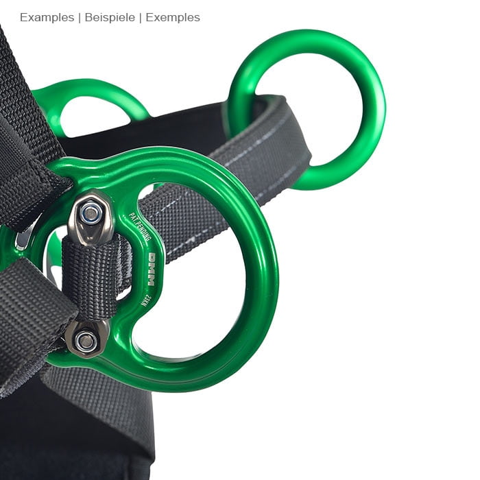 anneau en métal vert avec sangle et vis noires, fait partie de la ceinture centrale treeMOTION Evo