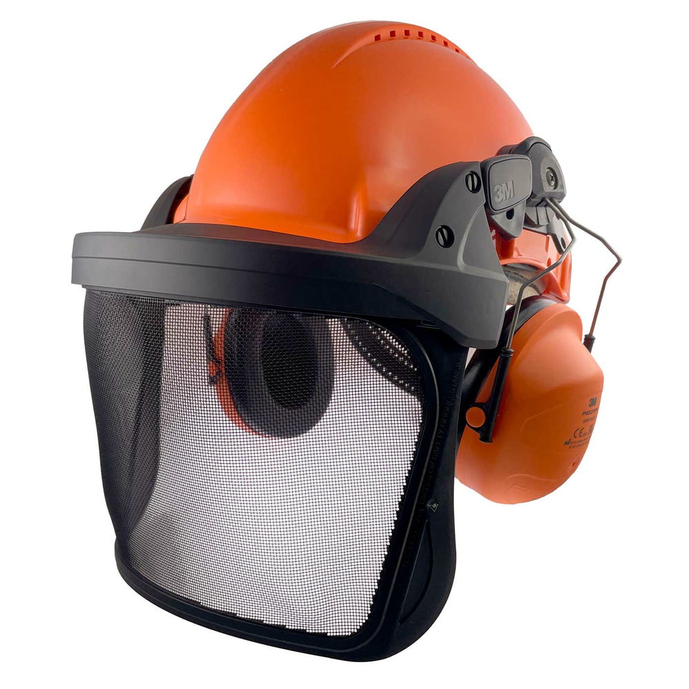 G3000 Complete Set Casque de sécurité orange avec écran facial noir et protection auditive orange 3M Peltor, vue latérale