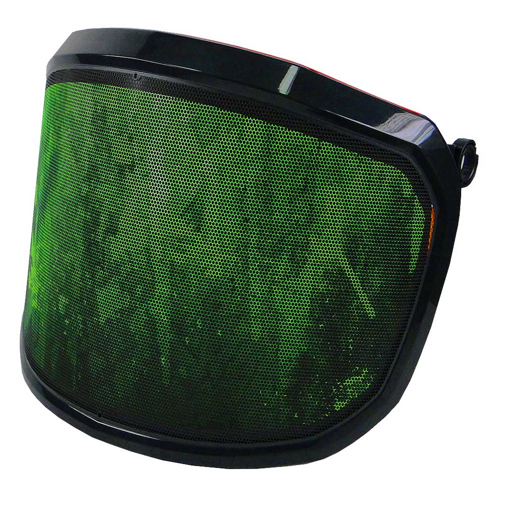 Visière PROTOS® Special Edition vert-noir avec motif hexagonal en nid d’abeille et cadre noir, vue latérale