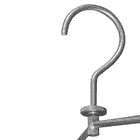 Gros plan sur le crochet en métal argenté du cintre Toolprotect Pro avec bouchon à vis