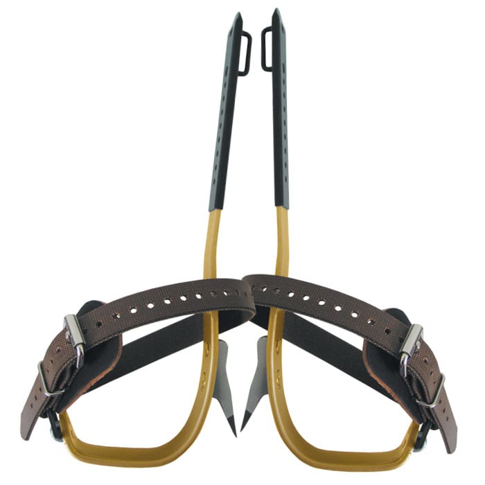 Crampons Buckingham Titan S avec brides en cuir marron et cadre en métal doré