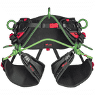 Harnais d’accrobranche treeMOTION Essential X en noir avec anneaux en métal vert et cordes vertes, fabricant Teufelberger