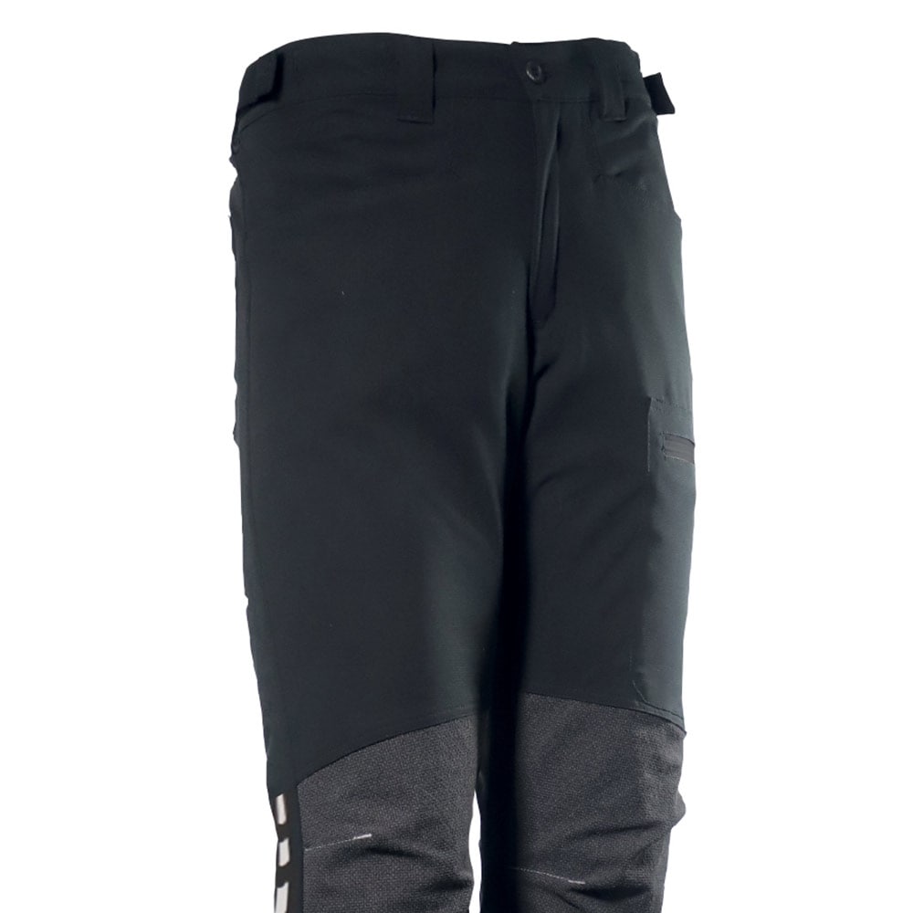 Pantalon de travail Arborflex Skins Storm noir avec ceinture et poches de pantalon, genoux renforcés et inscription « Storm » sur le côté