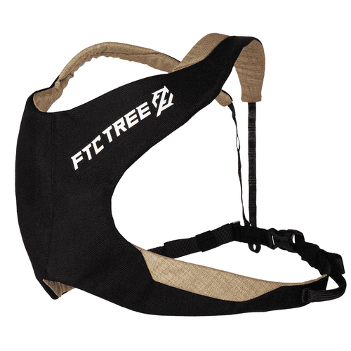 Bandoulière Nate de FTC TREE en noir et beige avec logo FTC TREE blanc, vue latérale