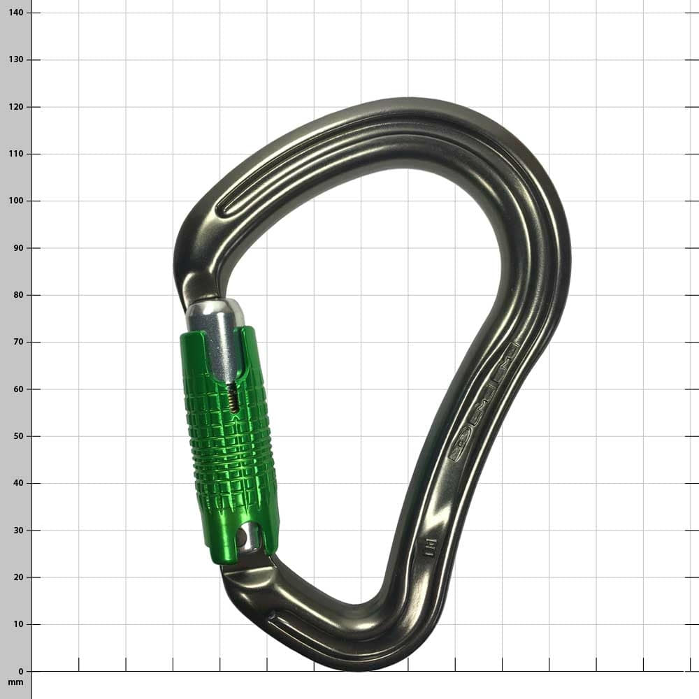 Mousqueton en métal BOA avec mécanisme de fermeture vert et surface lisse