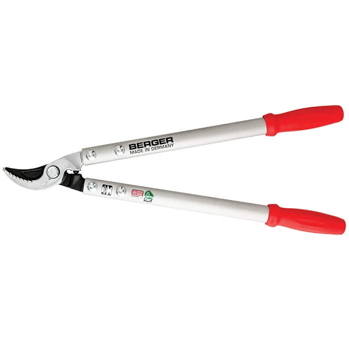 Sécateur Berger 4210 avec poignées argentées et extrémités de poignée rouges, fabricant Berger, Made in Germany
