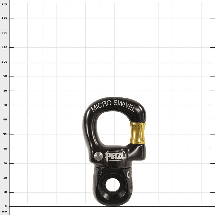 Micro Swivel de Petzl en noir avec émerillon doré et lettrage blanc