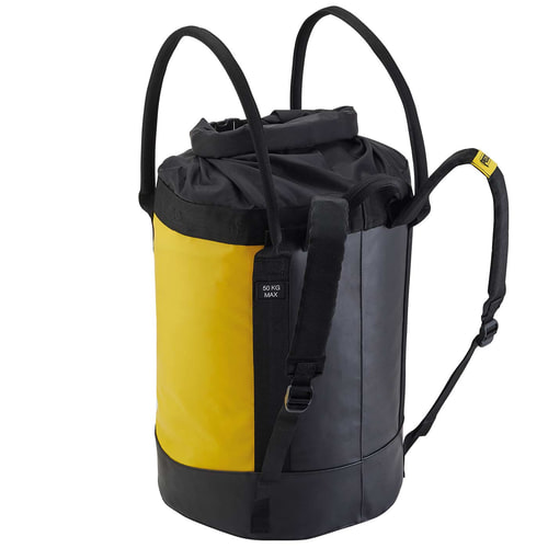 Godet Petzl 45 rond jaune et noir avec deux contremarches noires, dos imprimé « 50 KG MAX »
