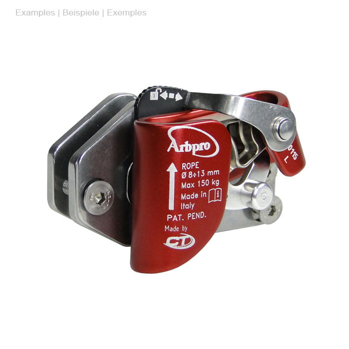 Éperons Quickstep d’Arbpro, pièce en métal rouge et argent avec inscription, flèche et levier