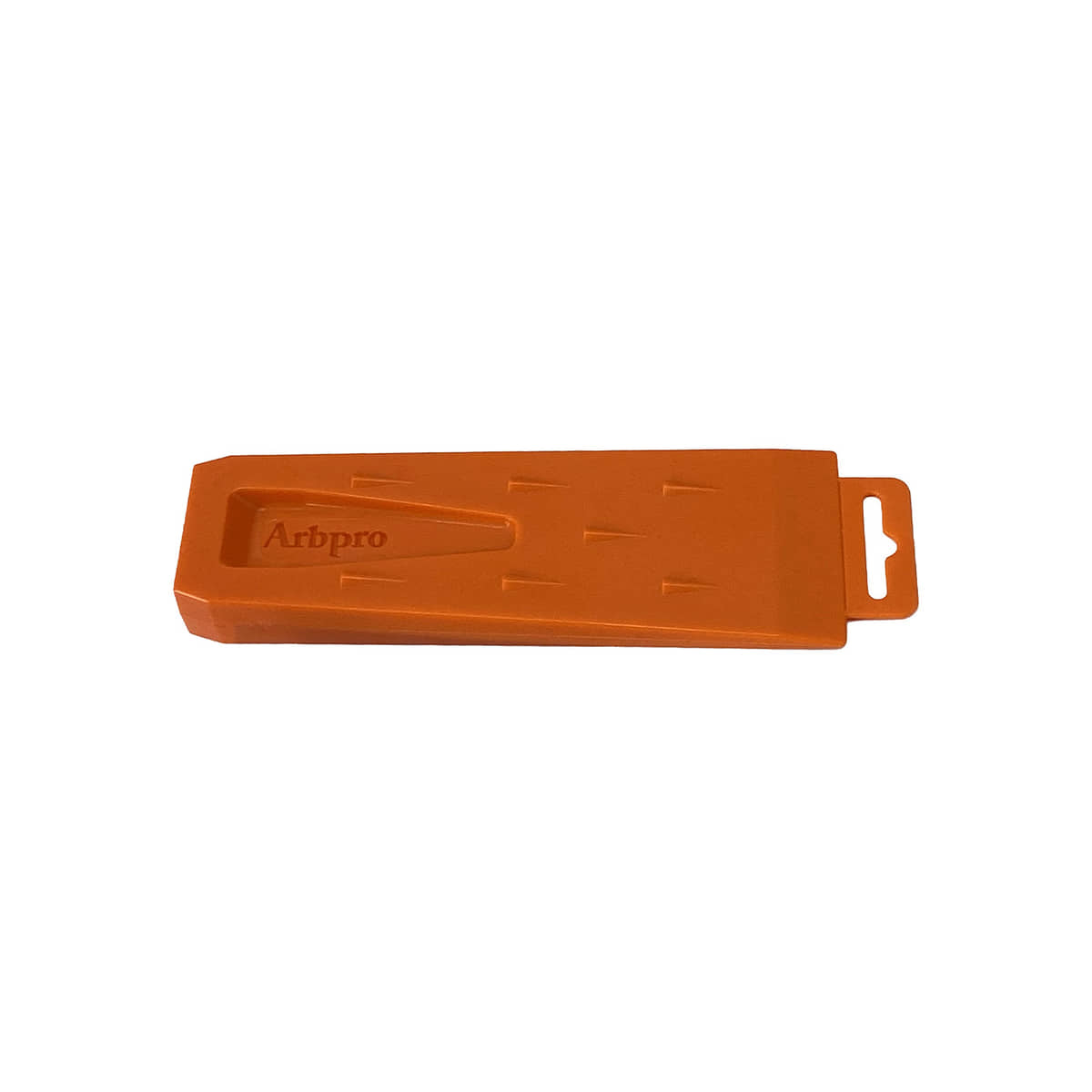 Orange ArbPro Abattage Wedge 200 couché avec une boucle de suspension sur fond blanc sans grille