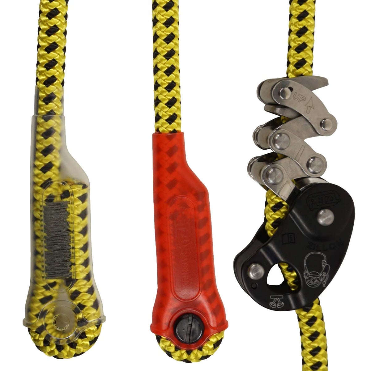 Gros plan du fusible court Zillon jaune et noir avec protection en plastique transparent et rouge et dispositif de serrage en acier