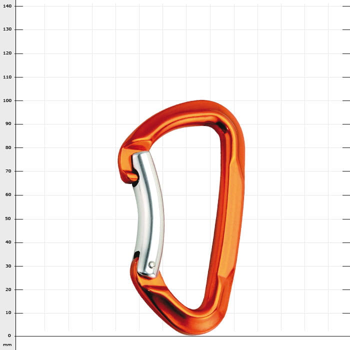 Mousqueton Lime Bent, orange avec fermoir argenté, nom du produit visible