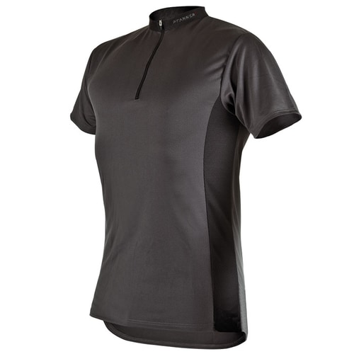 Chemise à col zippé en noir avec fermeture éclair courte et nom du fabricant Pfanner sur le col