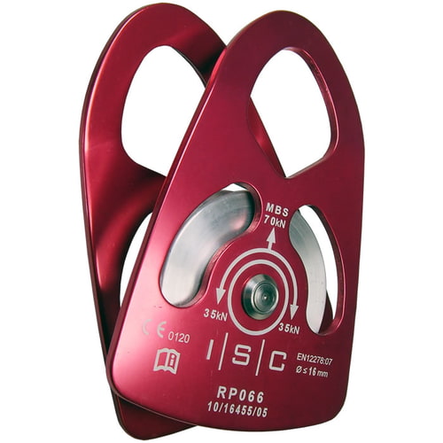 Grand rouleau de charge ISC, rouge, avec rouleau argenté et lettrage blanc, vue latérale