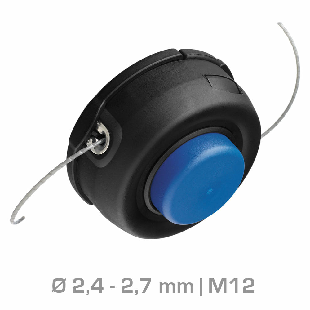 T35 M12, tête de filetage ronde noire avec bouton bleu et extrémités de fil blanches