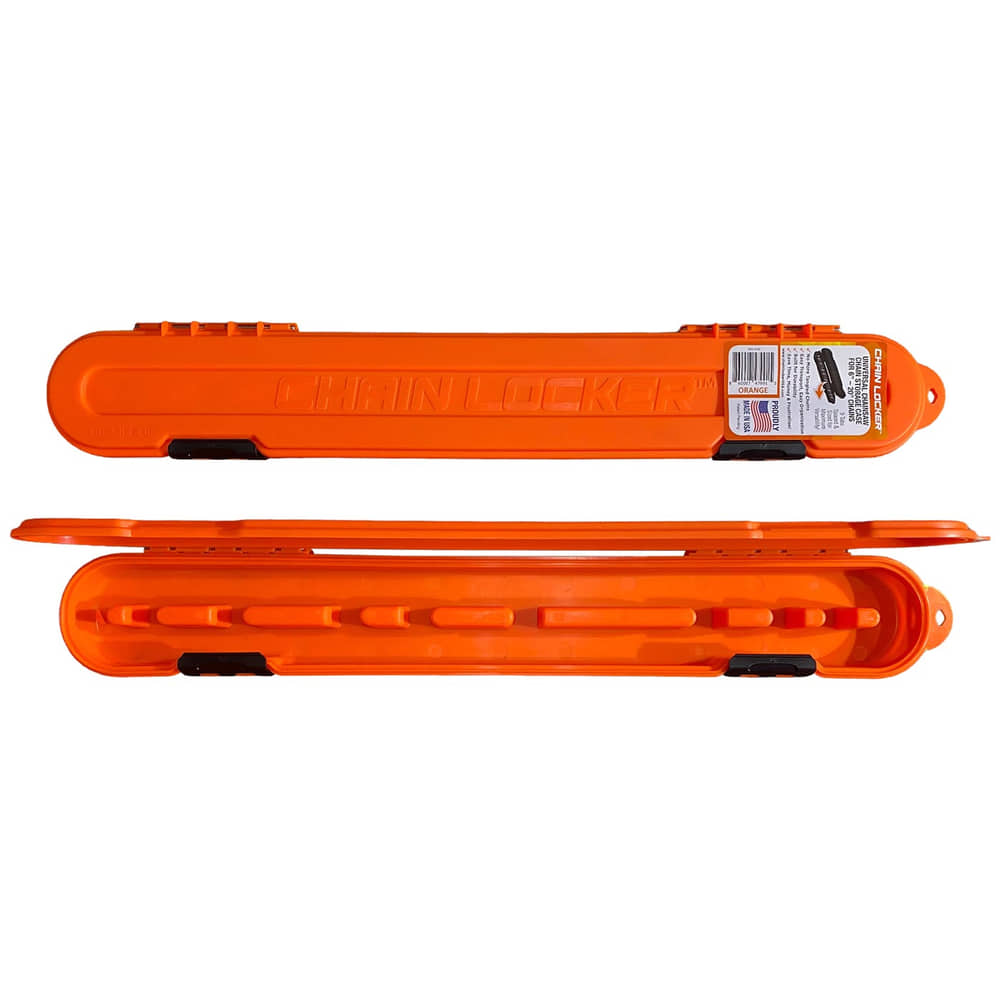 Casier à chaîne Boîte de rangement de chaîne en plastique orange fermée et ouverte avec compartiments intérieurs pour les chaînes