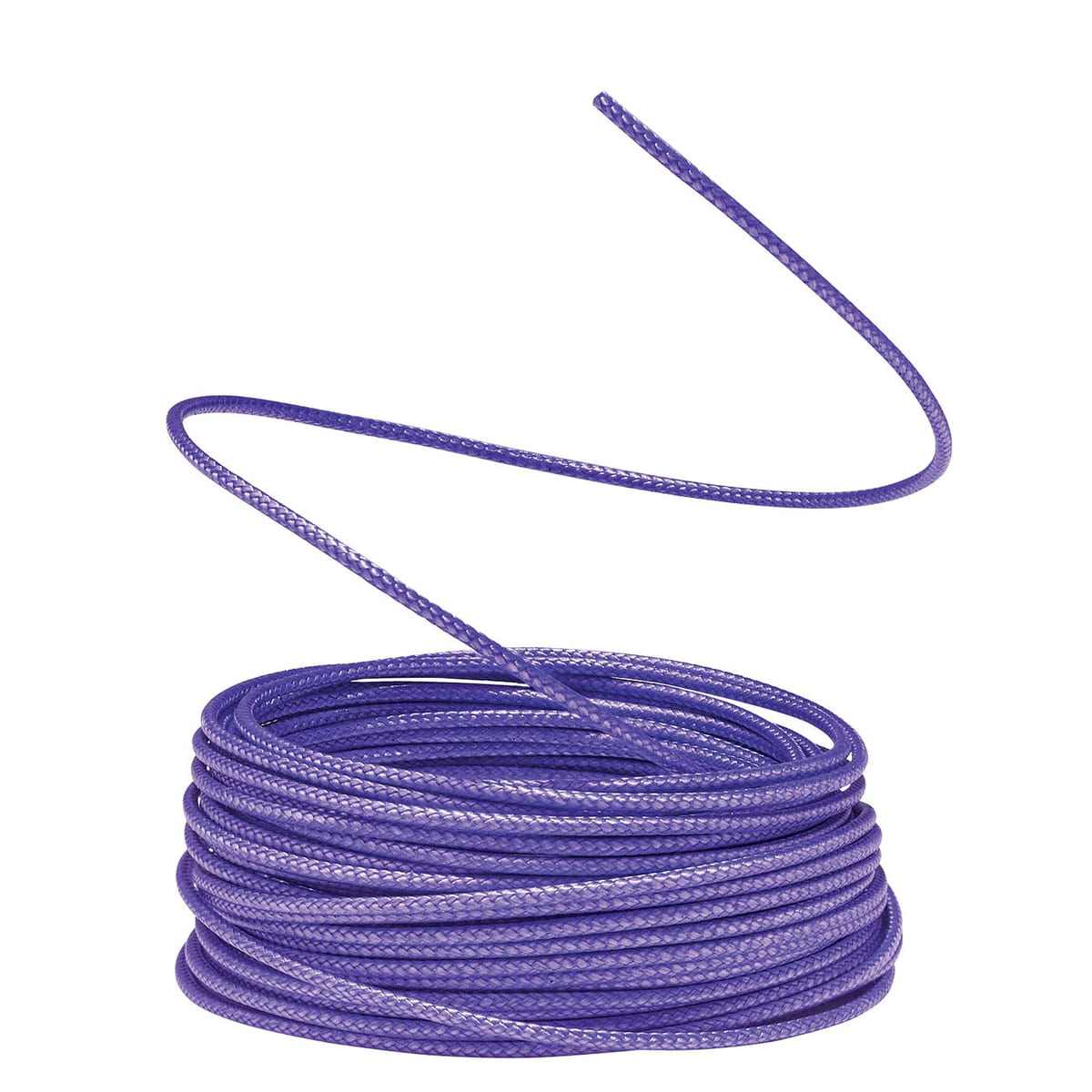 Sushi violet, corde ronde, enroulé avec une extrémité libre.