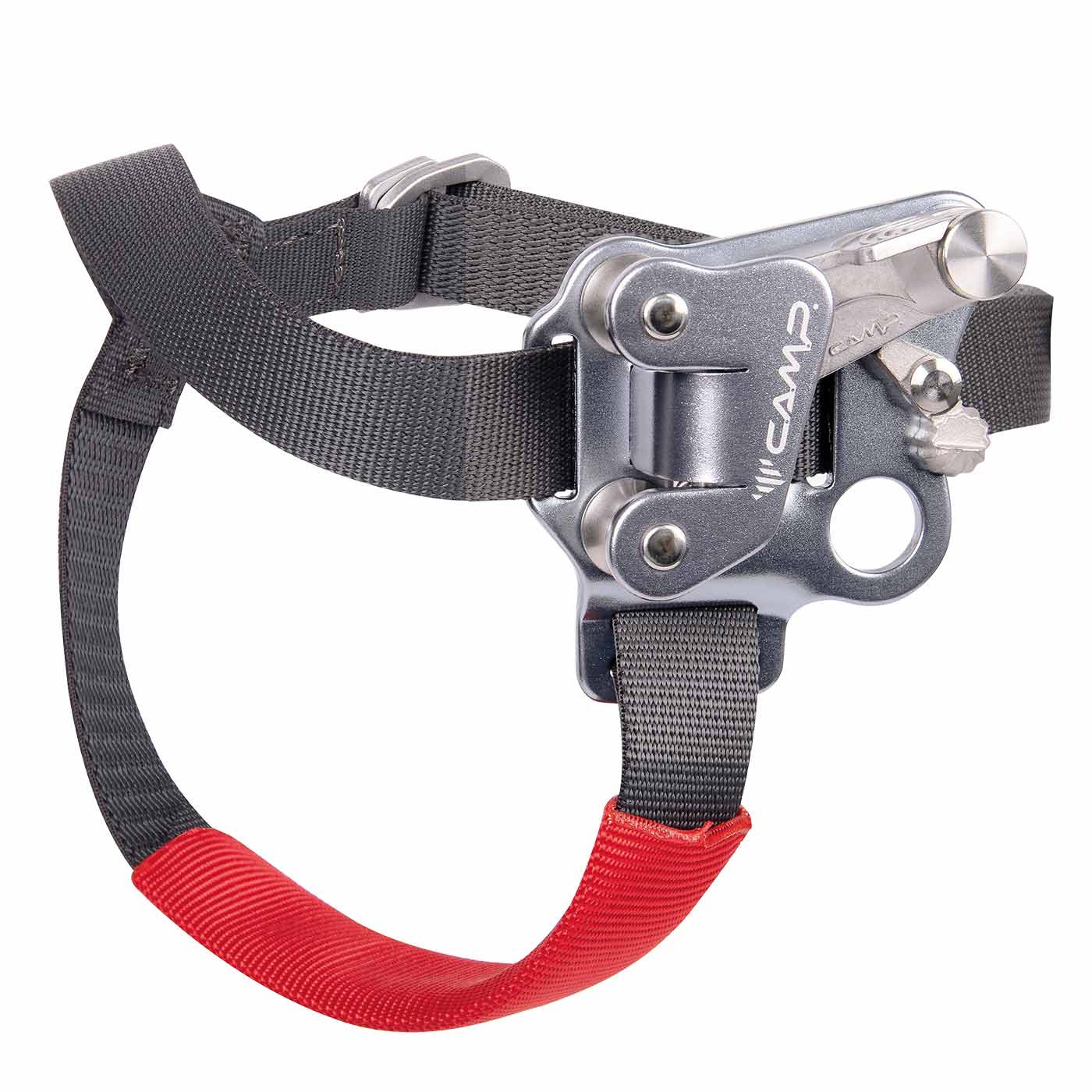 Turbofoot EVO L de CAMP, métal argenté avec sangles noires et rouges