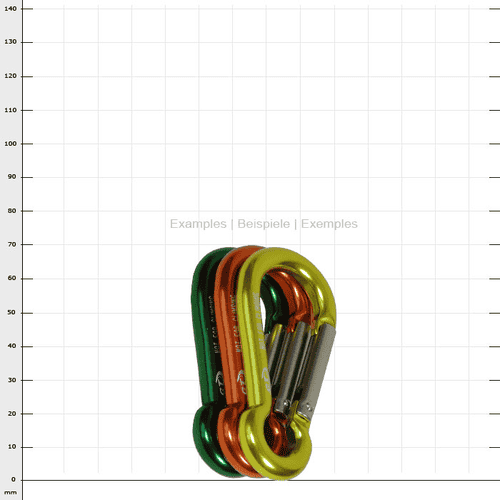 Mousqueton Key 70 en vert, orange et jaune avec fermoir gris, fabricant non visible