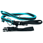 Longe de tronçonneuse modulaire en noir et turquoise avec élastique, deux boucles noires, anneau en métal et boucles en plastique noir