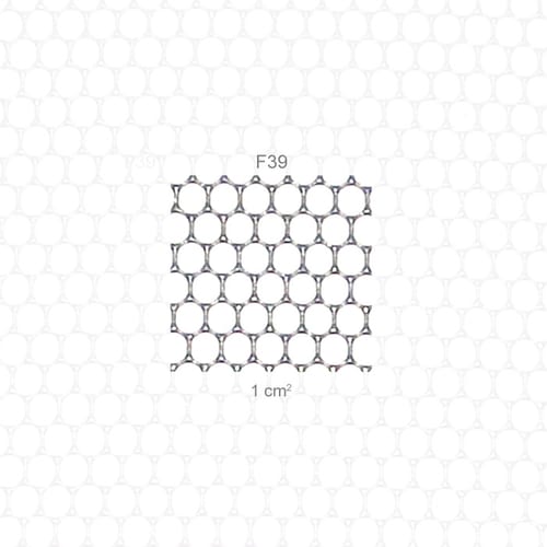 Gros plan sur le treillis fin de la visière PROTOS® Fine F39 avec l’inscription F39 et 1 cm² comme référence de taille