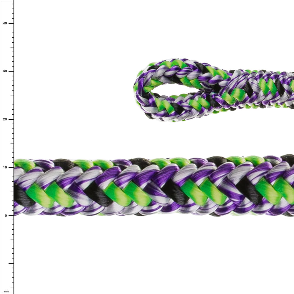Corde Argiope Evo avec motif vert-violet-noir et boucle à l’extrémité