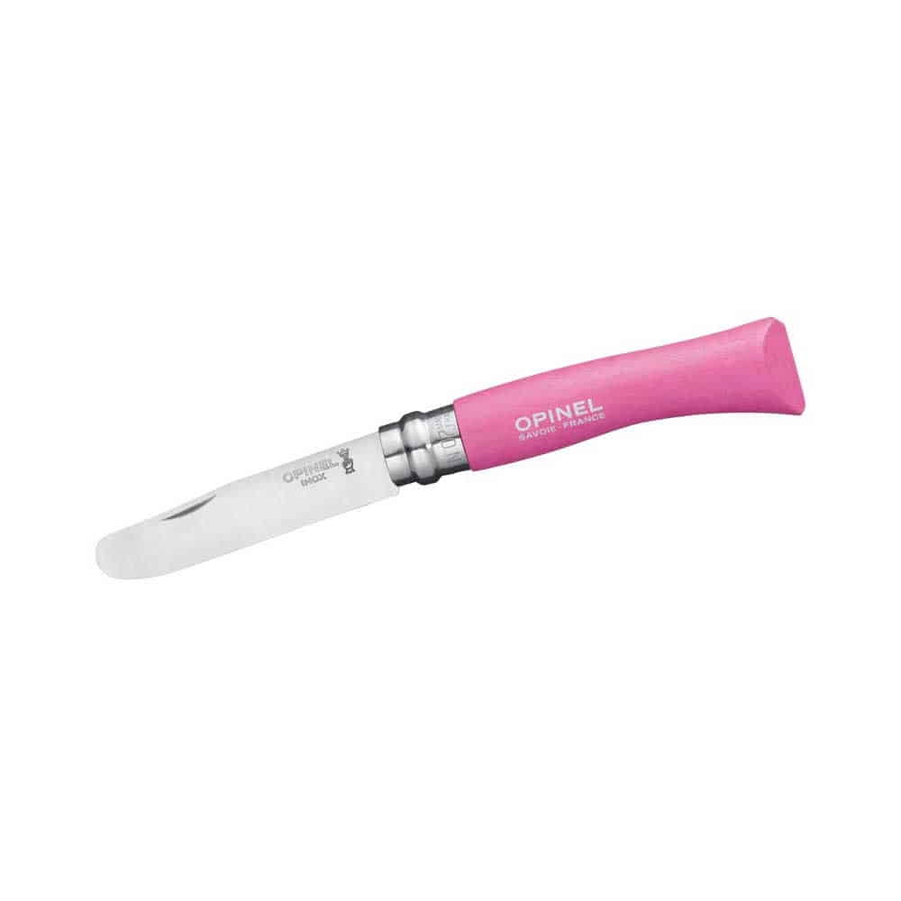 Opinel N°7 Junior rose, couteau pliant avec manche rose et lame en acier inoxydable, fabricant Opinel