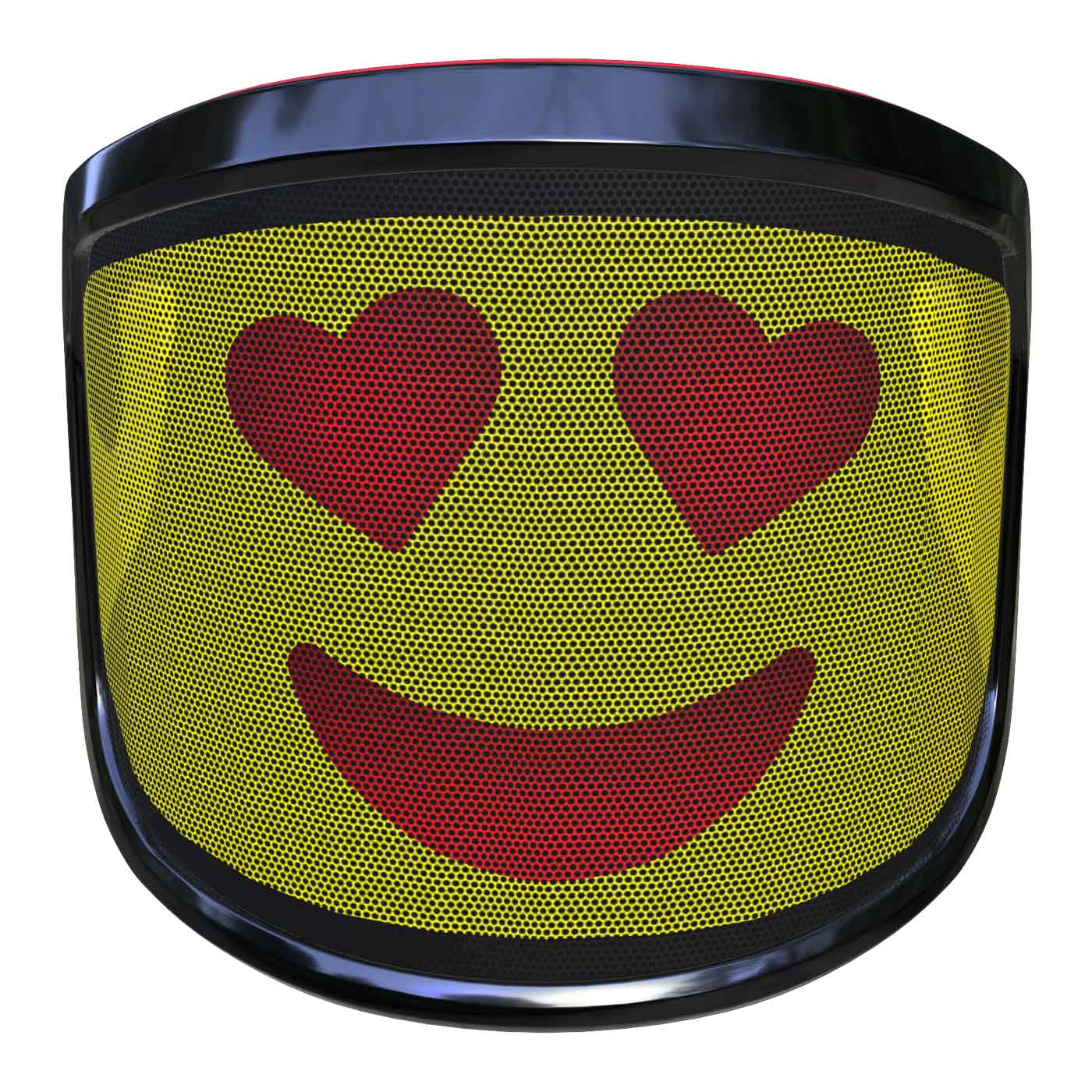 Visière PROTOS® Arbormoji avec fond jaune et smiley rouge avec yeux en cœur, cadre noir