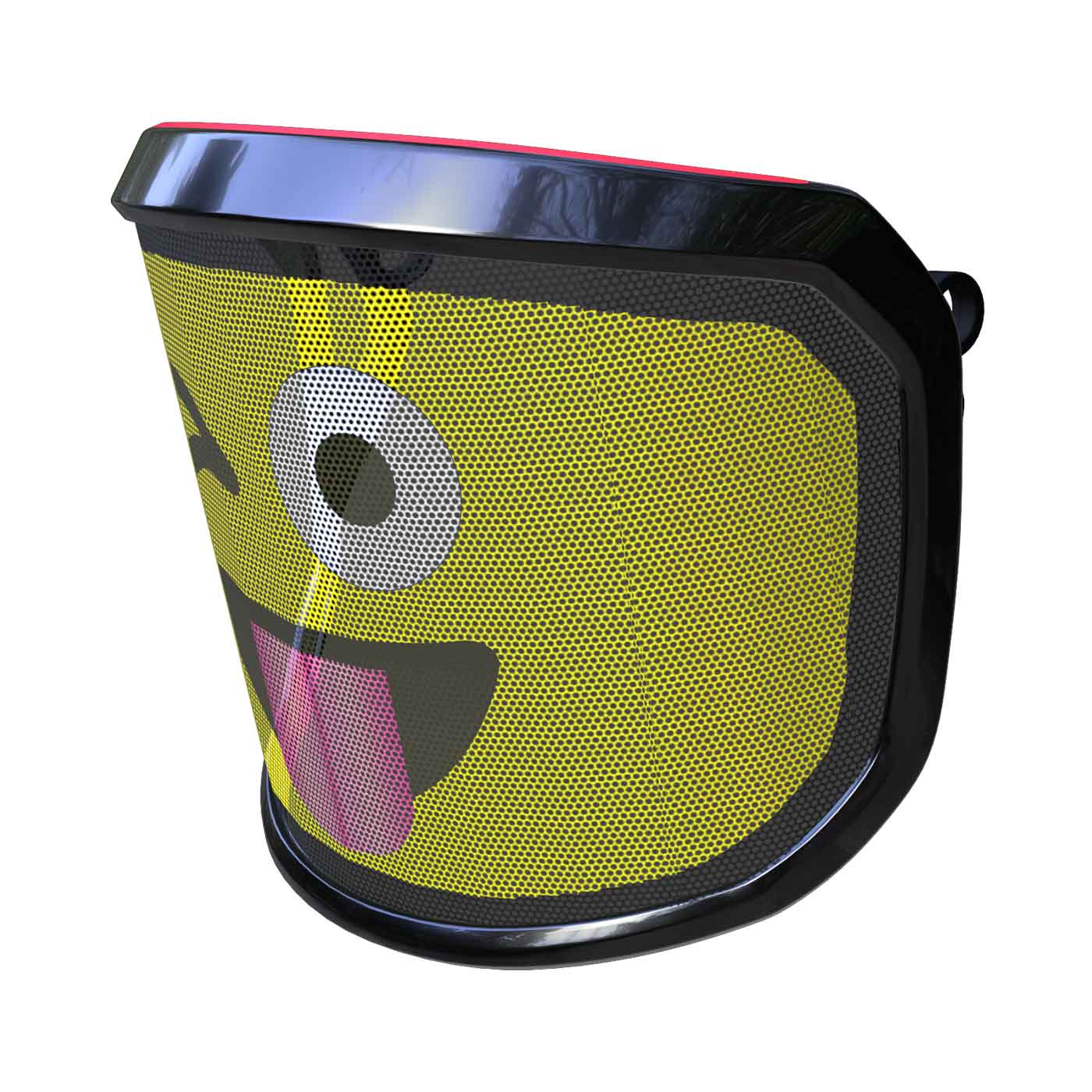 Visière PROTOS® Arbormoji vue latérale avec visage jaune clignant de l’œil et tirant la langue, liseré noir