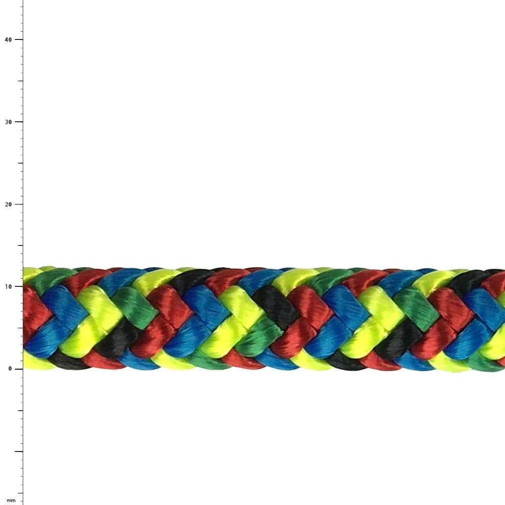 Corde tressée colorée XP-e Seychelles dans les couleurs jaune, rouge, bleu, vert et noir, gros plan
