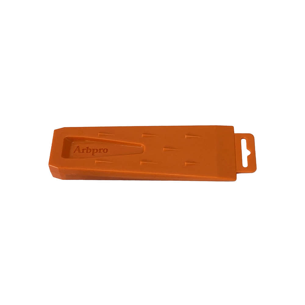 Orange ArbPro Abattage Wedge 200 couché avec une boucle de suspension sur fond blanc sans grille