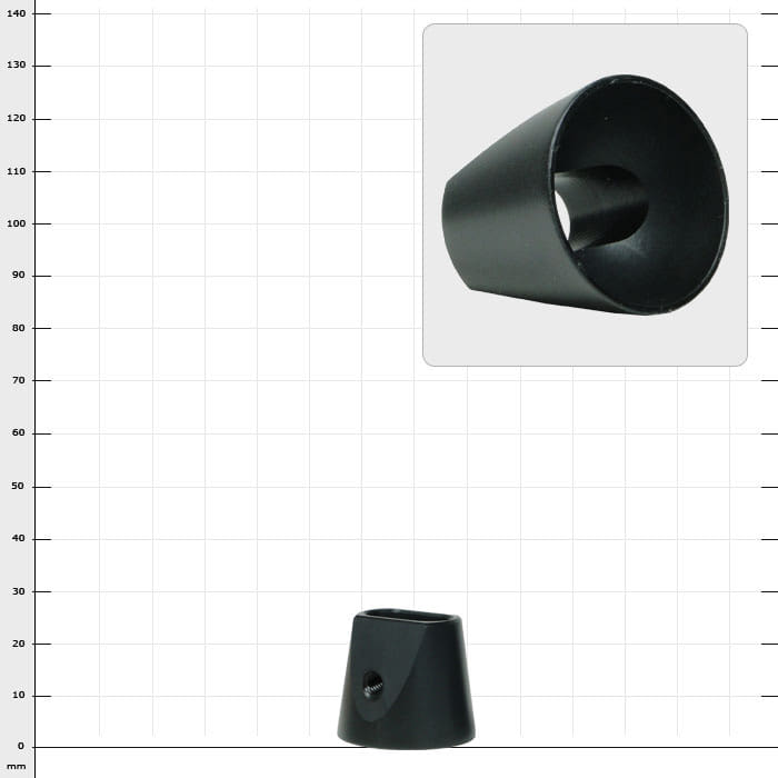 Corde conique cocon, cône en plastique conique noir avec trou fileté, nom du produit visible