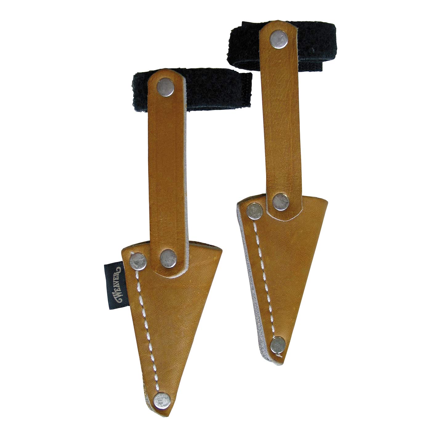 Protège-épines en cuir marron avec sangles velcro noires et rivets en métal