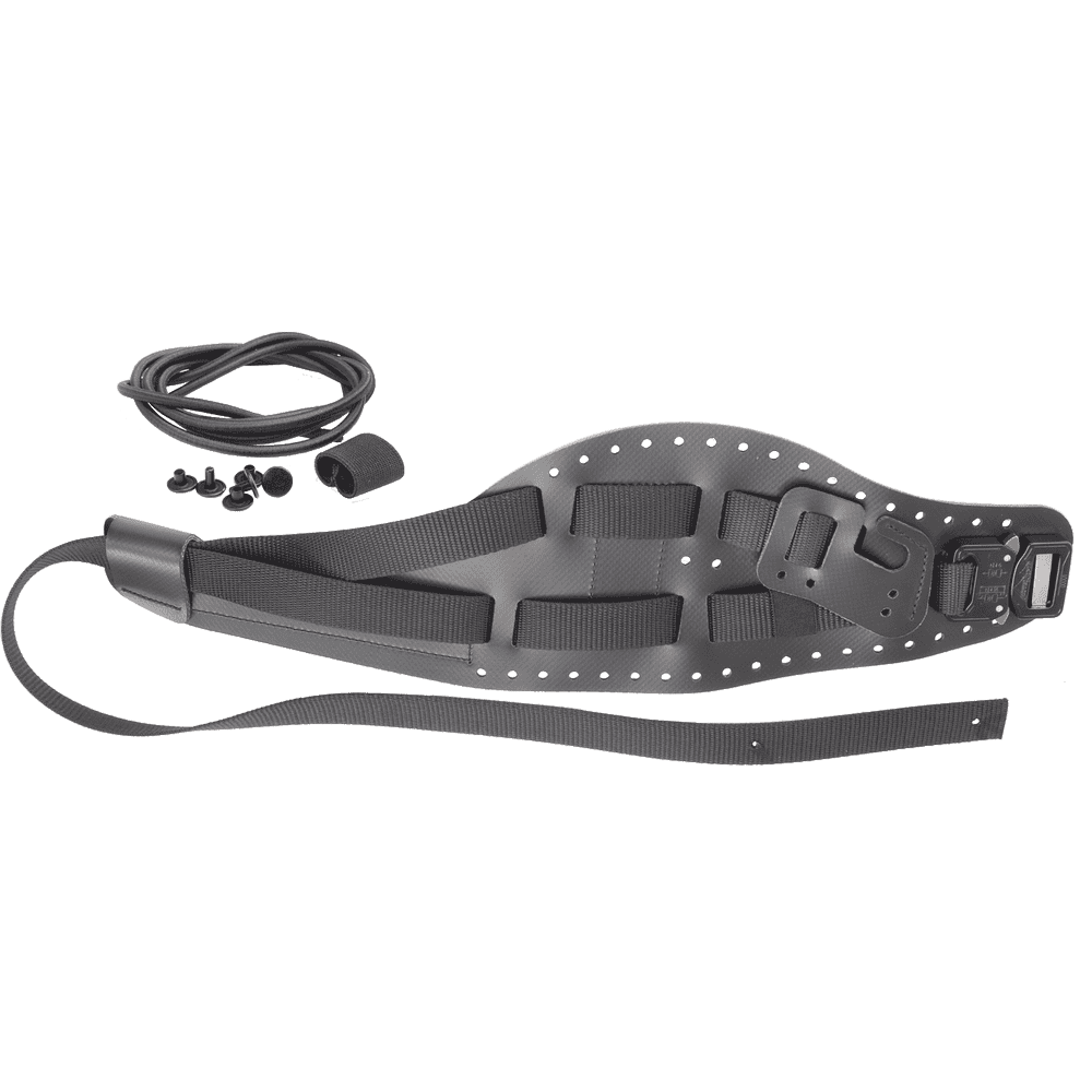 Cuisse treeMOTION R, cuissarde noire avec plusieurs sangles noires et pièces en plastique, plus un cordon noir et de petites attaches noires
