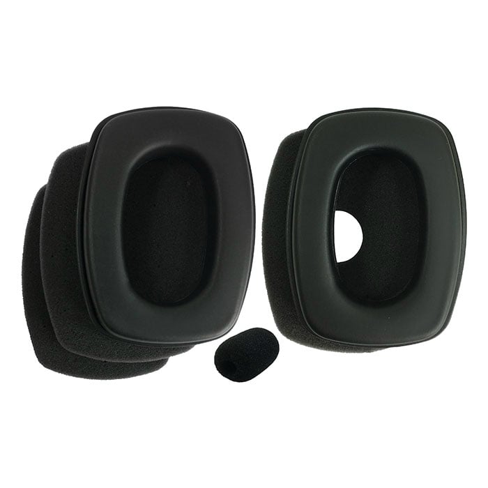 Kit d’hygiène ECC avec deux coussinets d’oreille rectangulaires noirs et un petit couvercle de microphone en mousse noire