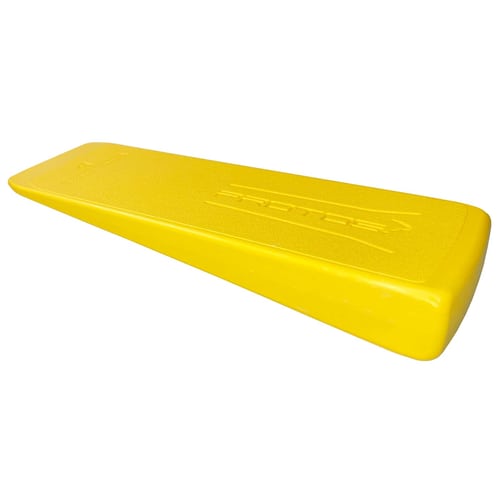 Cale d’abattage PROTOS® jaune sur le côté avec inscription PROTOS en relief