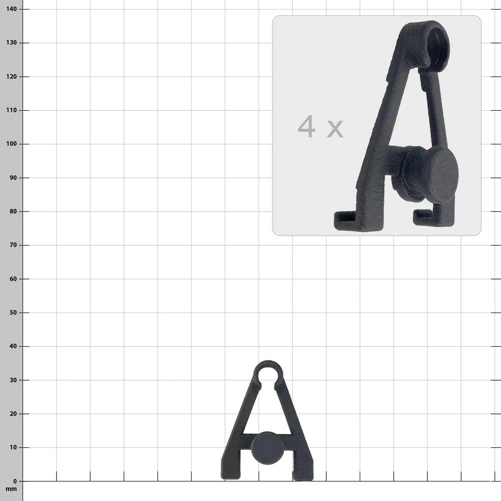 Adaptateur de support ECC / 3M, adaptateur en plastique noir avec vis ronde au milieu, illustré sur fond à carreaux