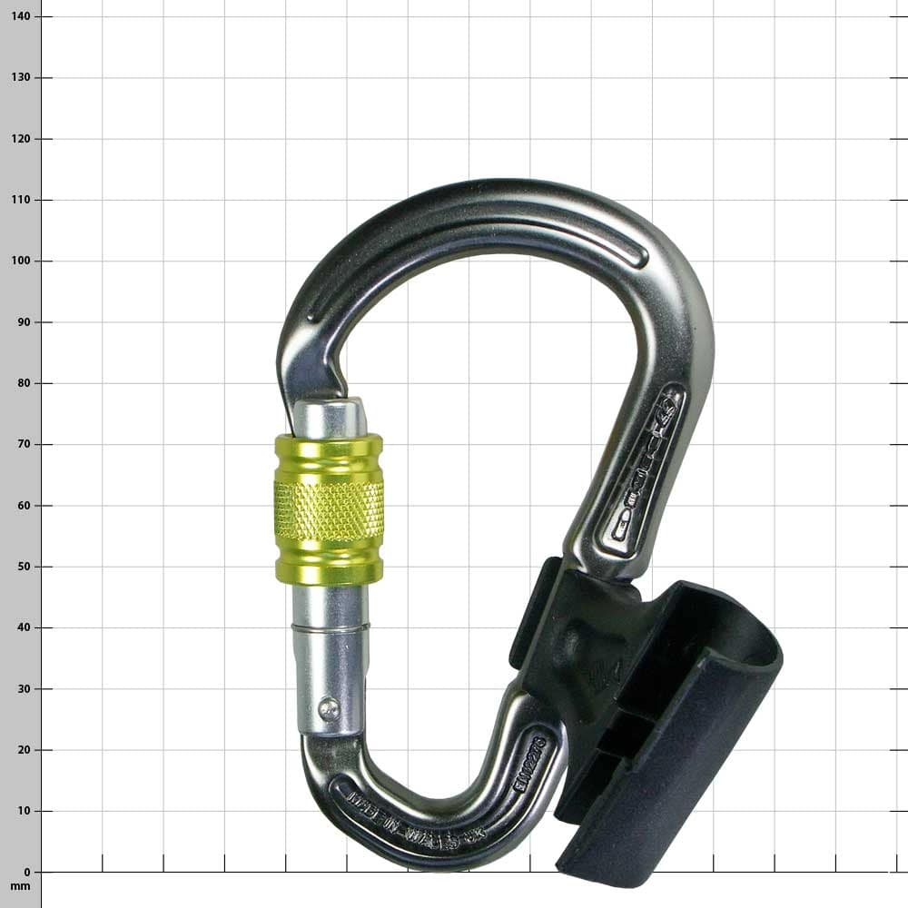 Mousqueton Belay Master avec fermoir jaune et partie en plastique noir