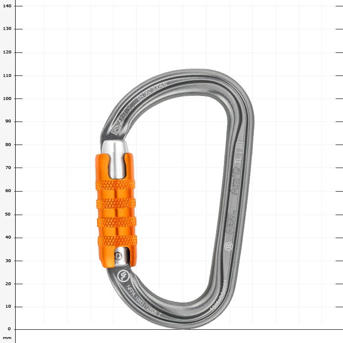 Mousqueton AM’D Triact avec corps en métal gris et mécanisme de fermeture orange