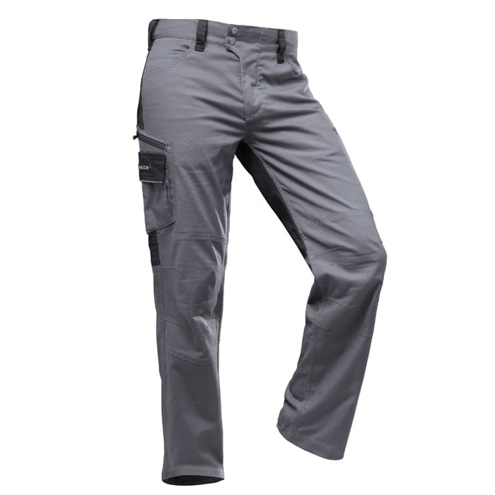 Pantalon de travail StretchFlex® Canfull gris avec plusieurs poches et empiècements noirs sur les côtés
