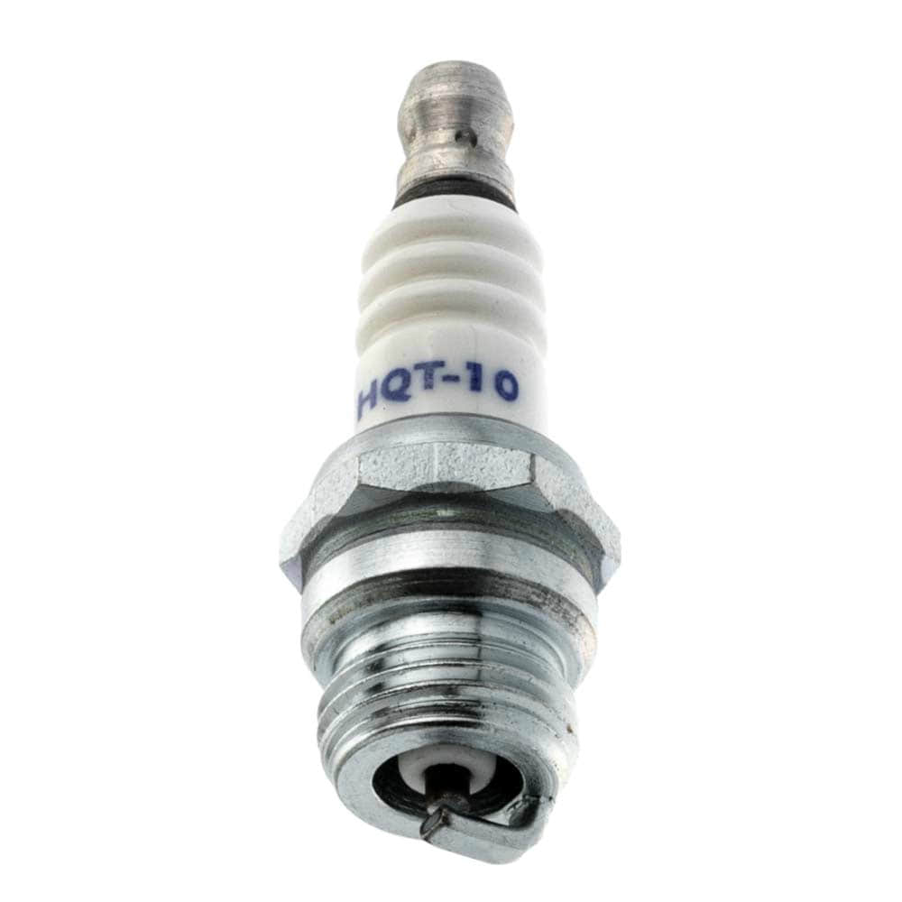 Bougie HQT-10 avec isolateur en céramique blanche et filetage métallique, lettrage HQT-10 sur l’isolant