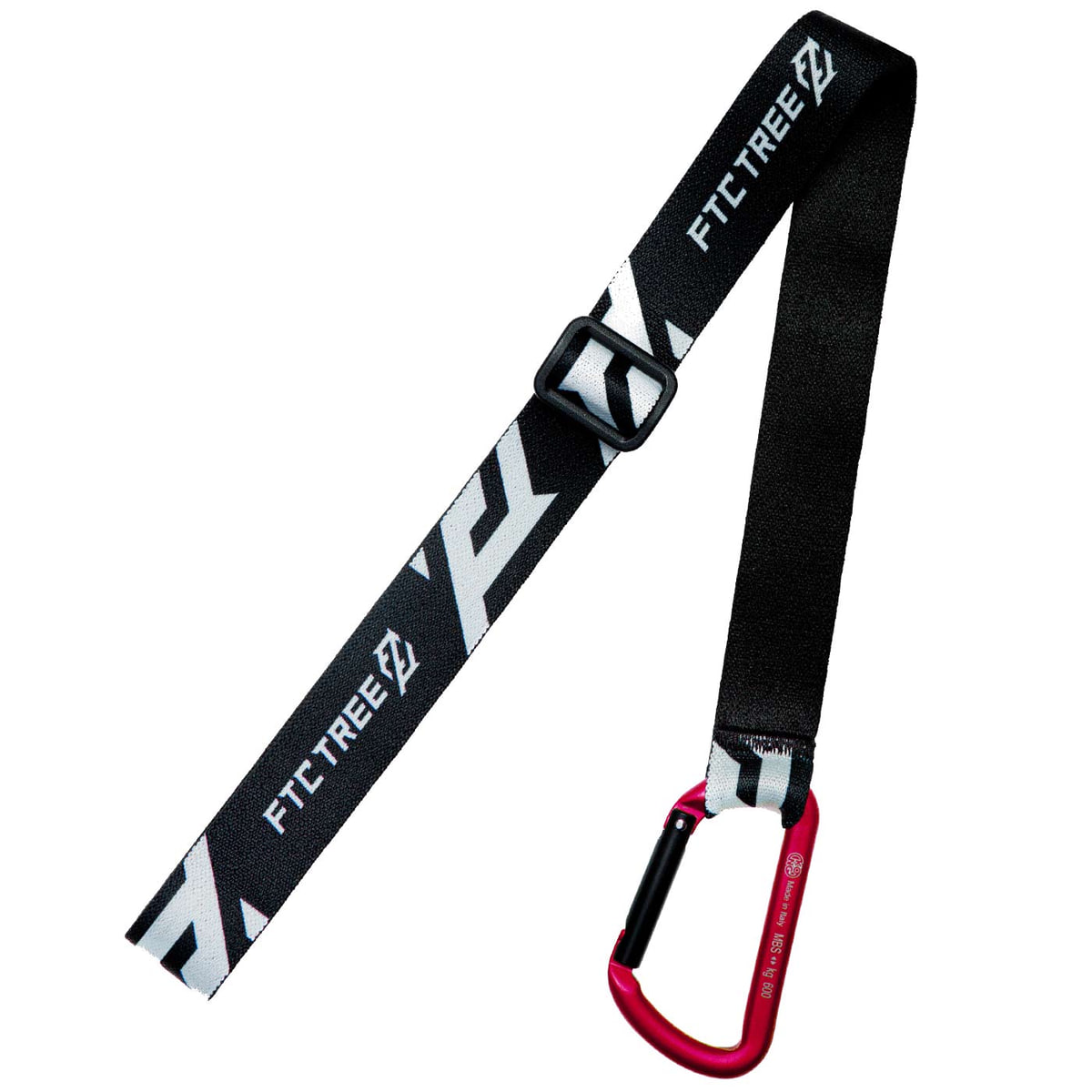 SRT Neck Loop sangle noire avec logo FTC Tree blanc et mousqueton rouge