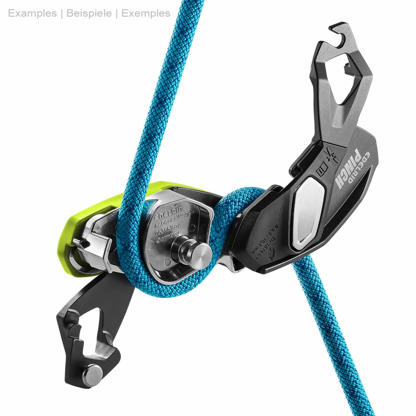 Aire de jeux Pinch d’Edelrid en noir et vert avec corde bleue, sans environnement visible