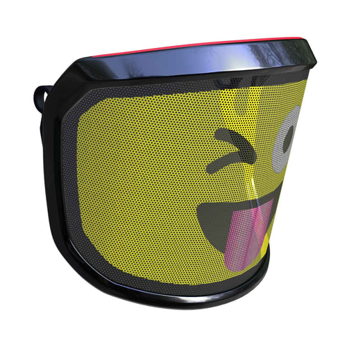 Visière PROTOS® Arbormoji vue latérale de l’autre côté avec visage jaune clignant de l’œil et tirant la langue, liseré noir
