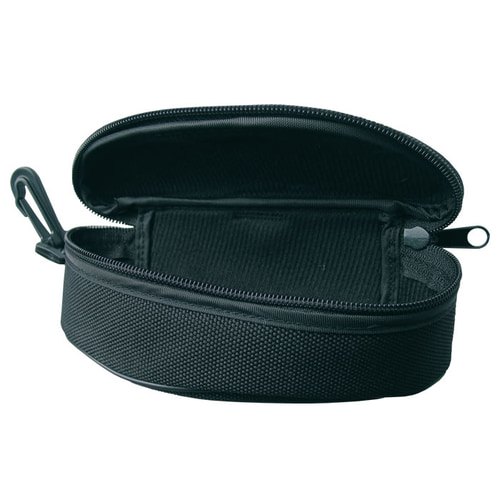 Étui à lunettes Peltor, étui semi-circulaire noir ouvert avec fermeture éclair et mousqueton, doublure intérieure visible