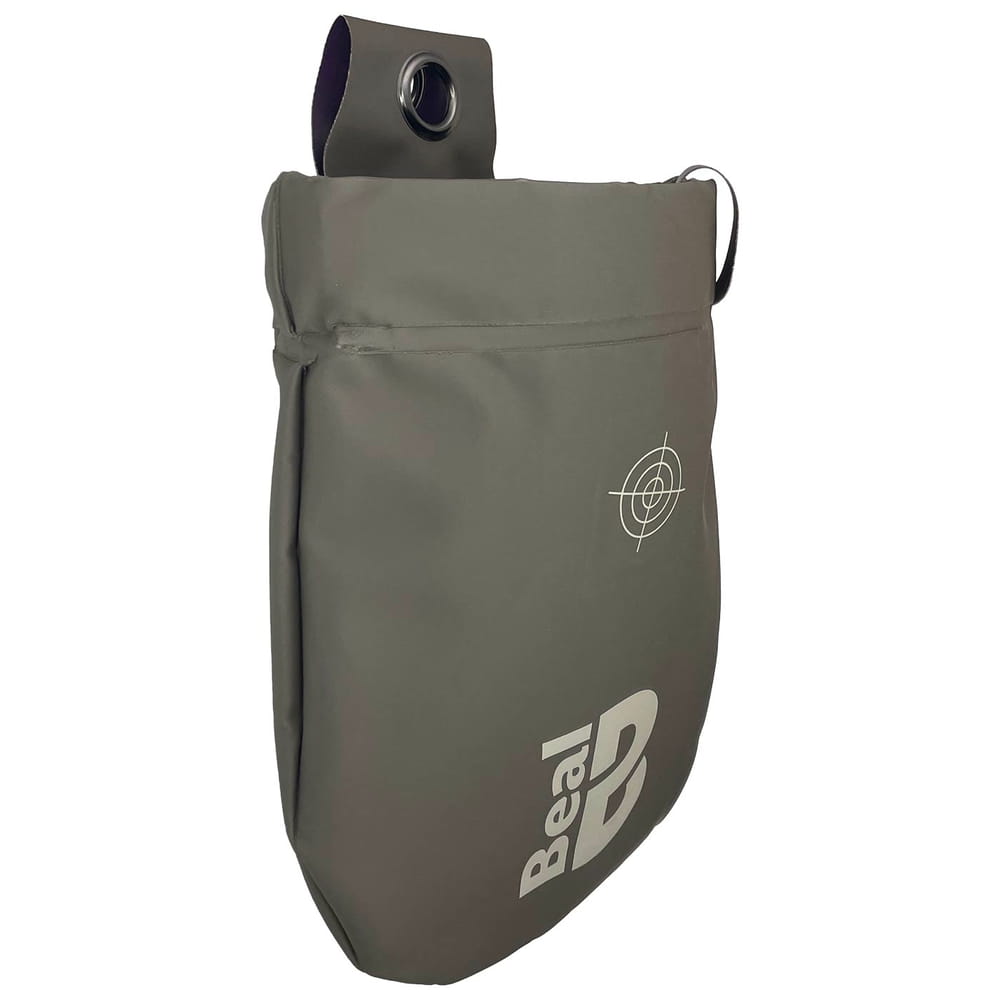 Sac Beal Genius 2 gris avec sangle de fermeture violette et logo blanc à l’arrière, avec motif cible