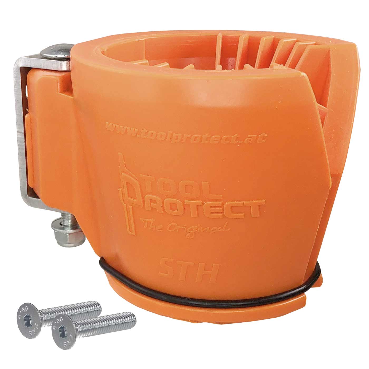 Tournevis et porte-tige en orange avec clip métallique et deux vis, fabricant Tool Protect